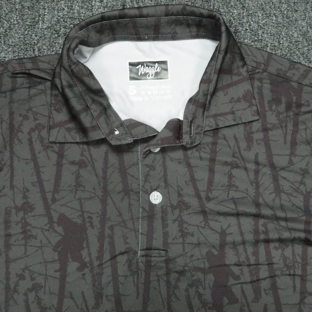 Waggle Shirt Mens Small Black Gray Sasquatch Bigfoot Performance‎ Golf Polo - Picture 2 of 9